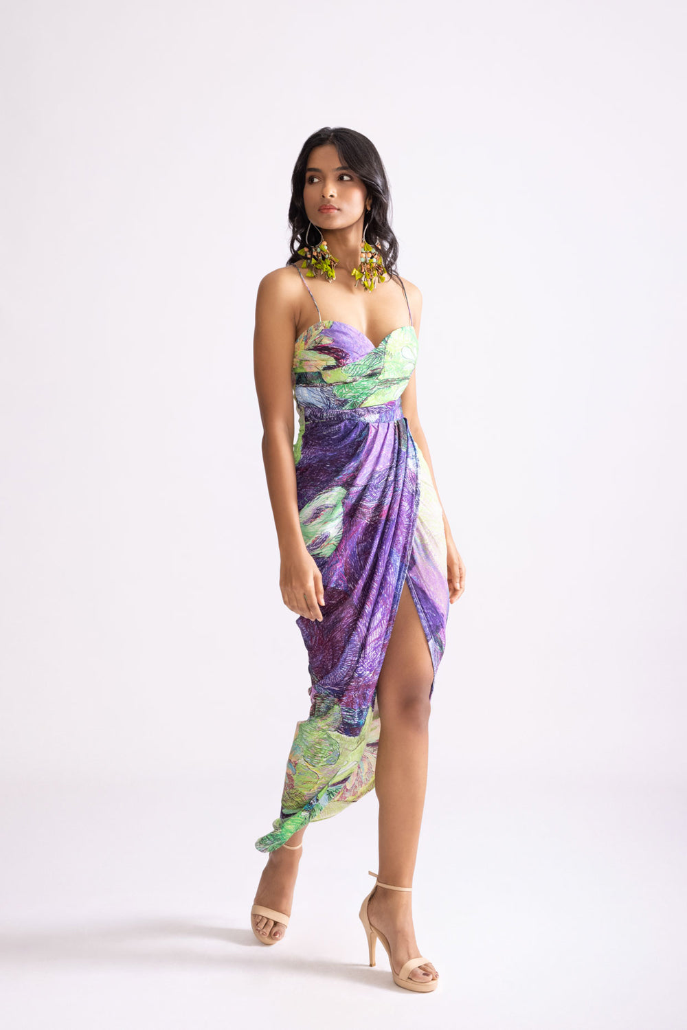 Aura Printed Cowl Dress