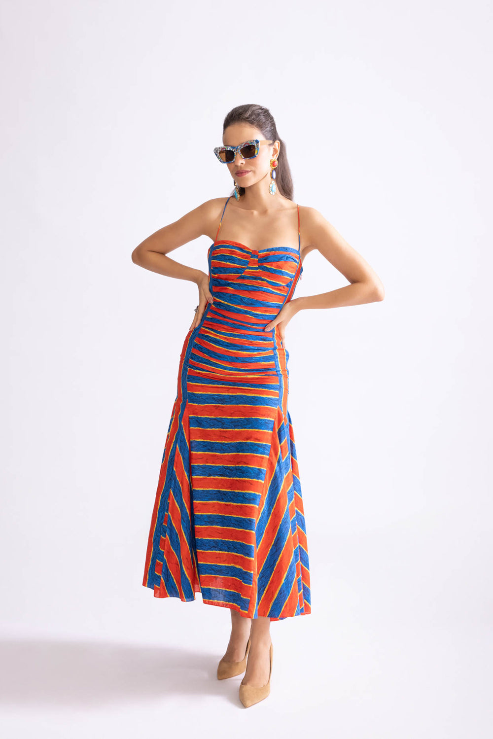 Nia Stripe Print Midi Dress