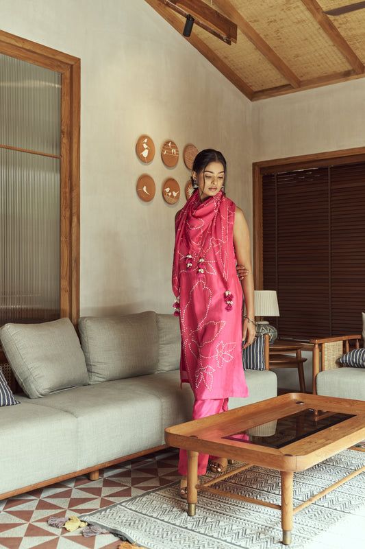 Pink Bandhani Kurta Set