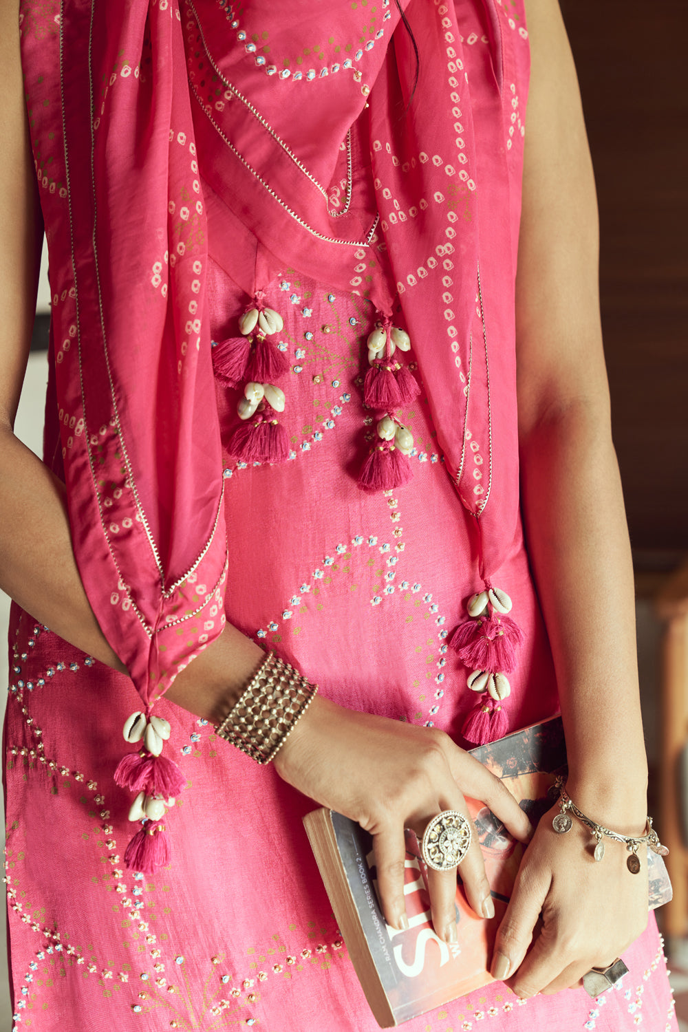 Pink Bandhani Kurta Set