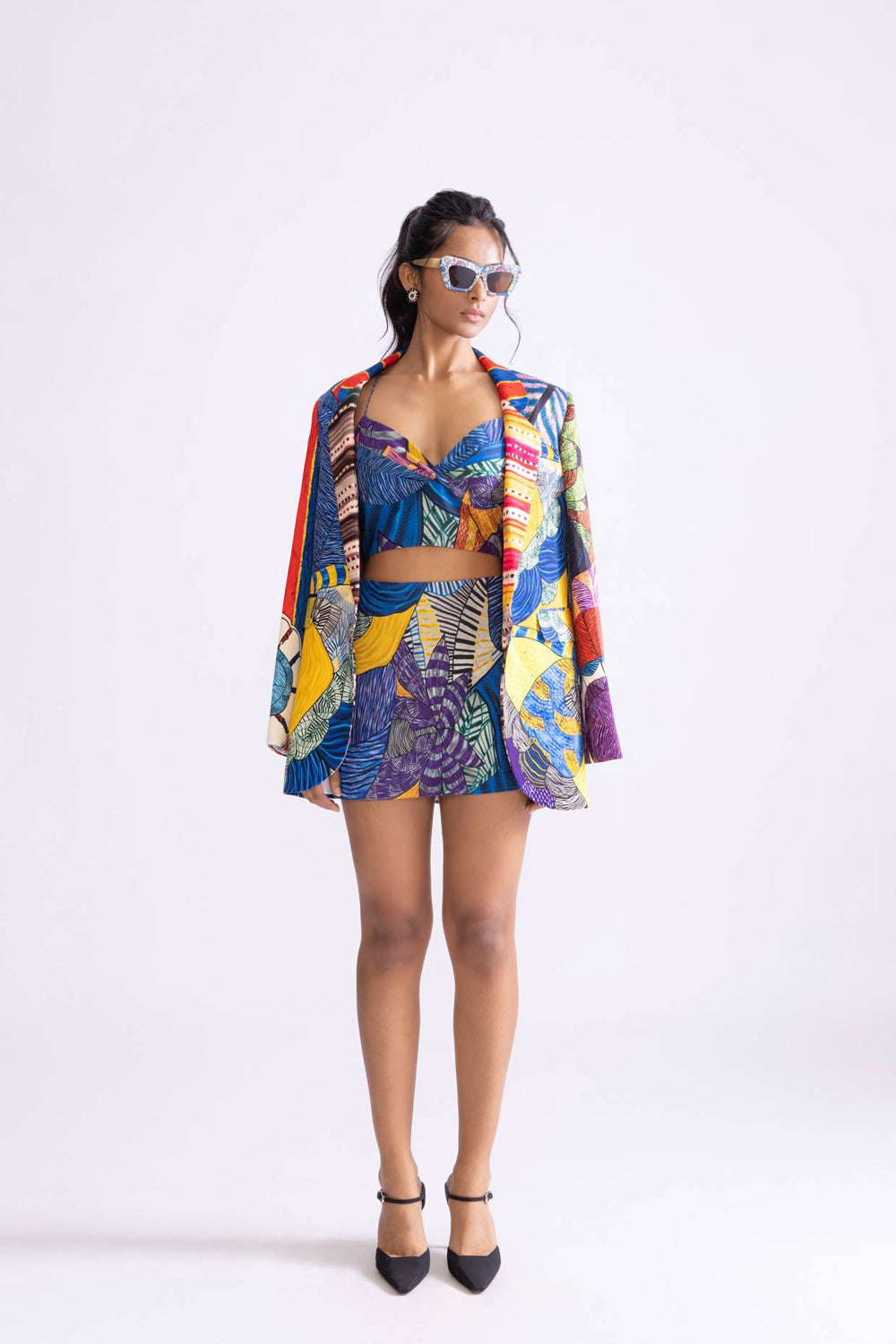 Tribal Print Wide Collared Blazer