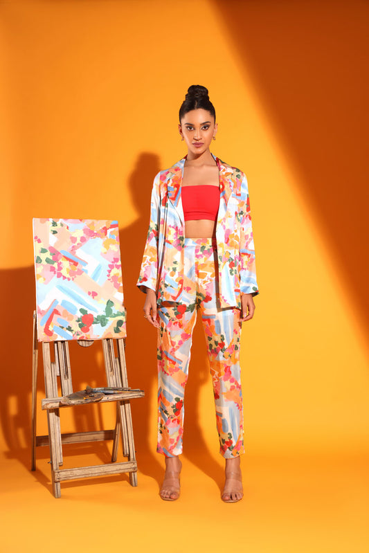 Printed Jacket with Bustier and Pants
