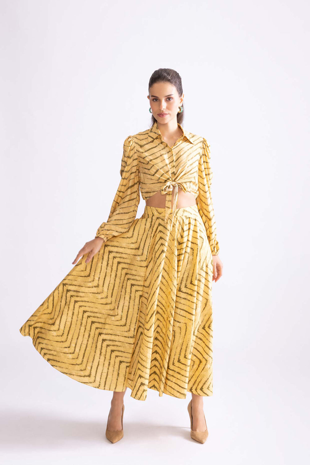 Luna Chevron Print Flared Skirt