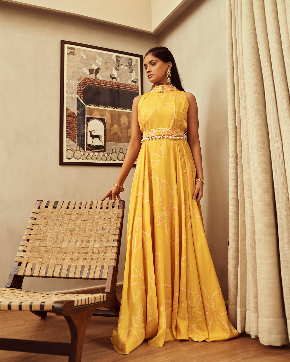 Yellow Bandhani Long Gown Set