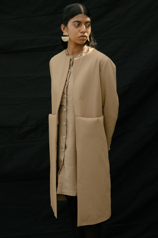 Walnut Beige Open-Front Coat