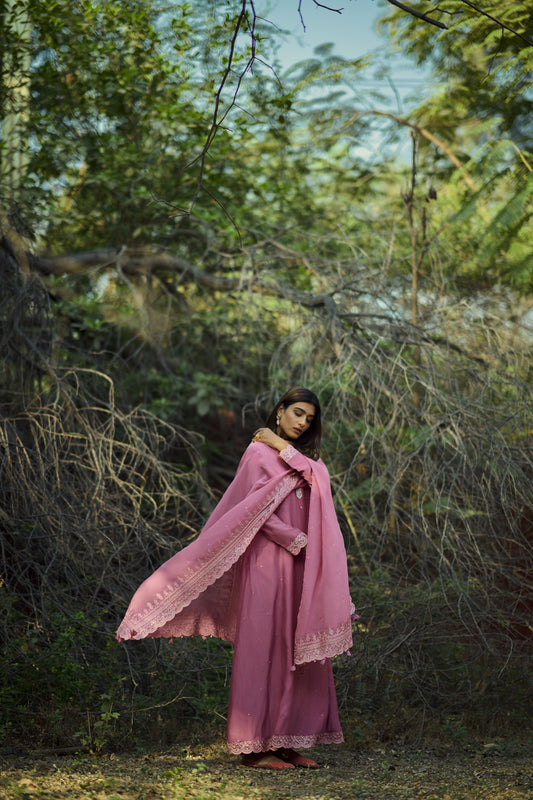 Pastel Pink Embroidered Anarkali Set