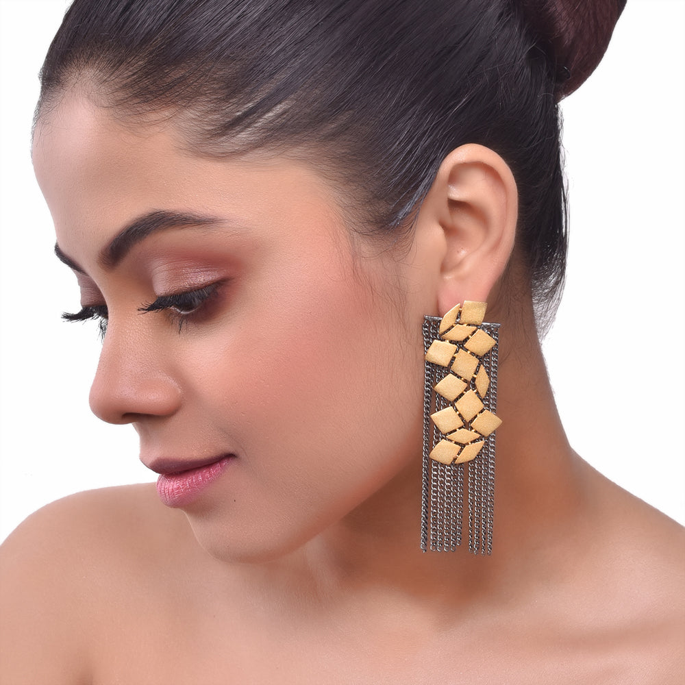 Gold Plated Geometric Chain Dangler Earrings