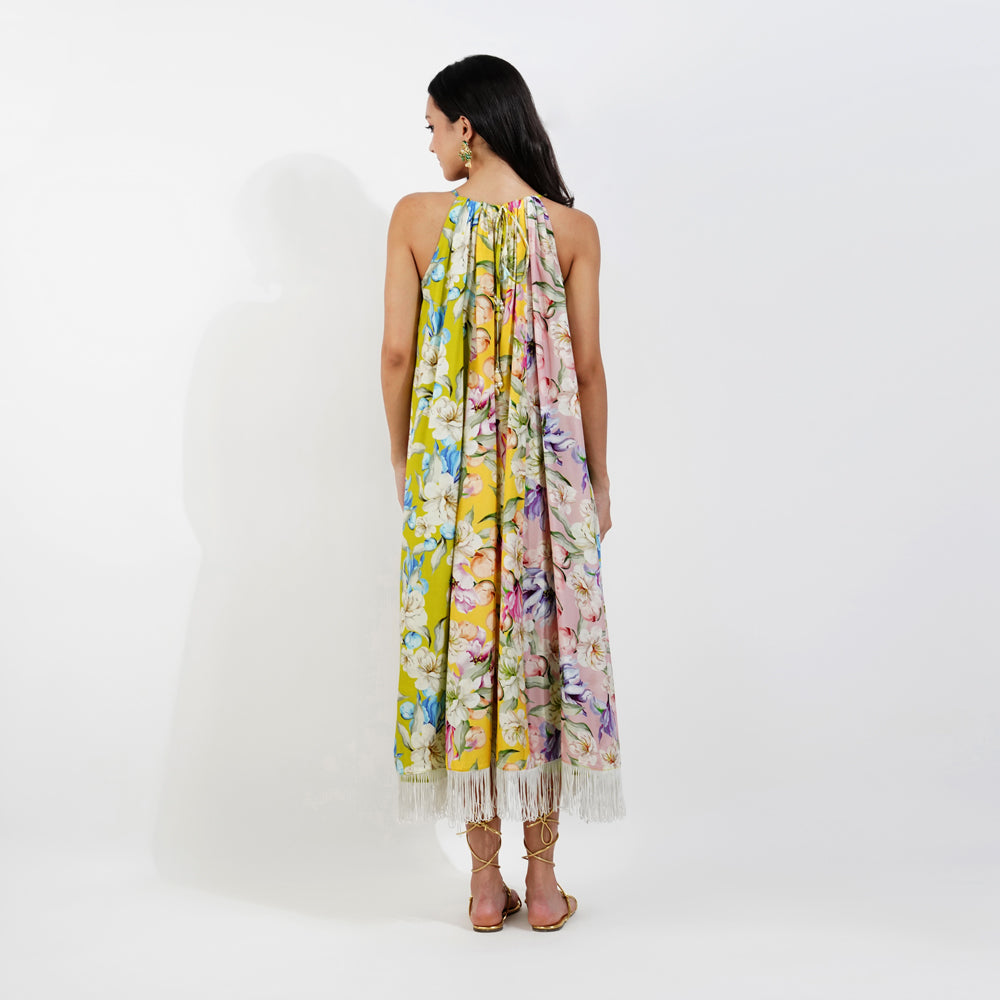 Vintage Floral Halter Maxi Dress