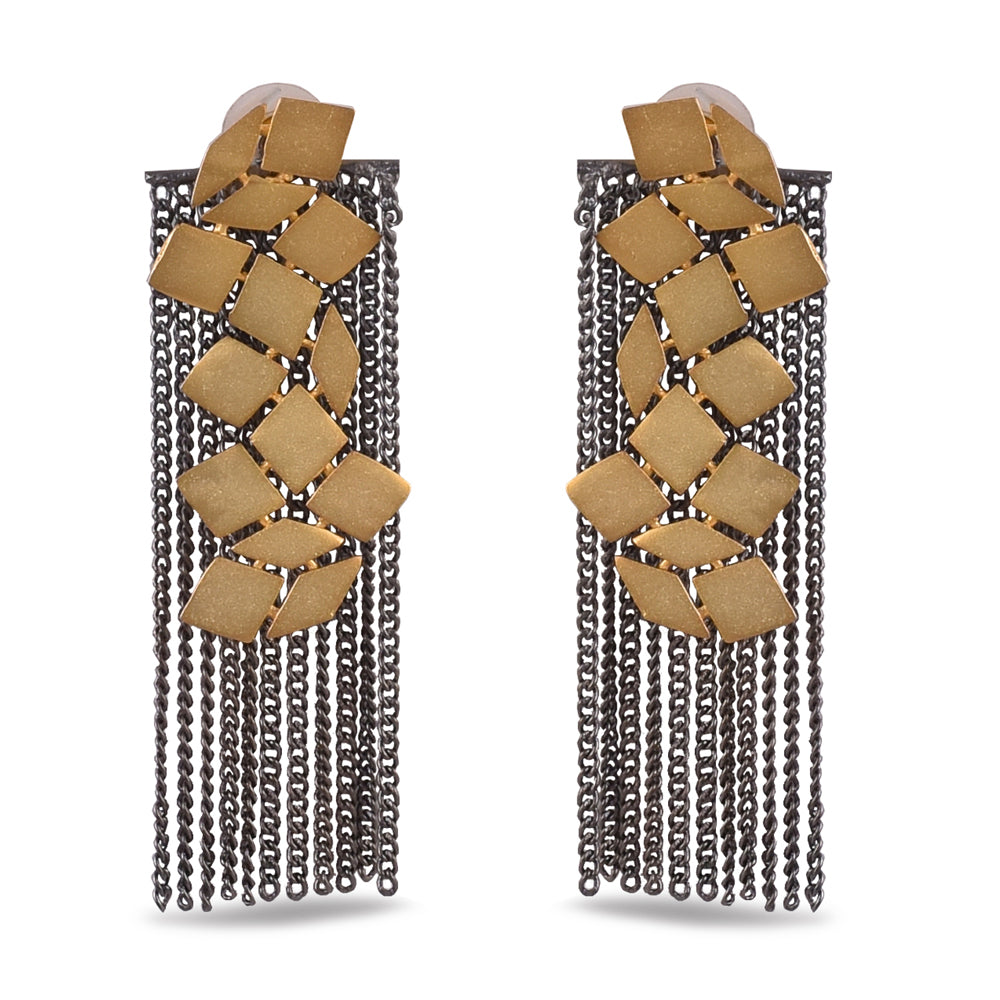 Gold Plated Geometric Chain Dangler Earrings