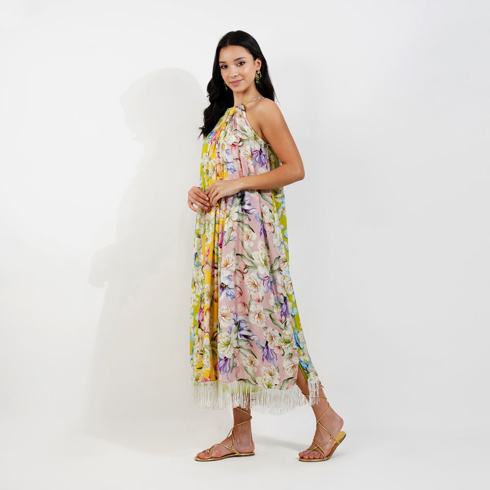 Vintage Floral Halter Maxi Dress