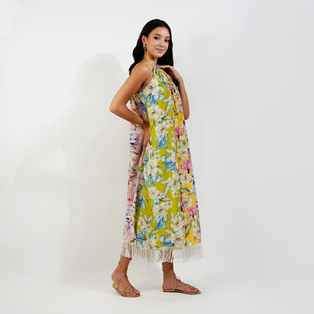 Vintage Floral Halter Maxi Dress