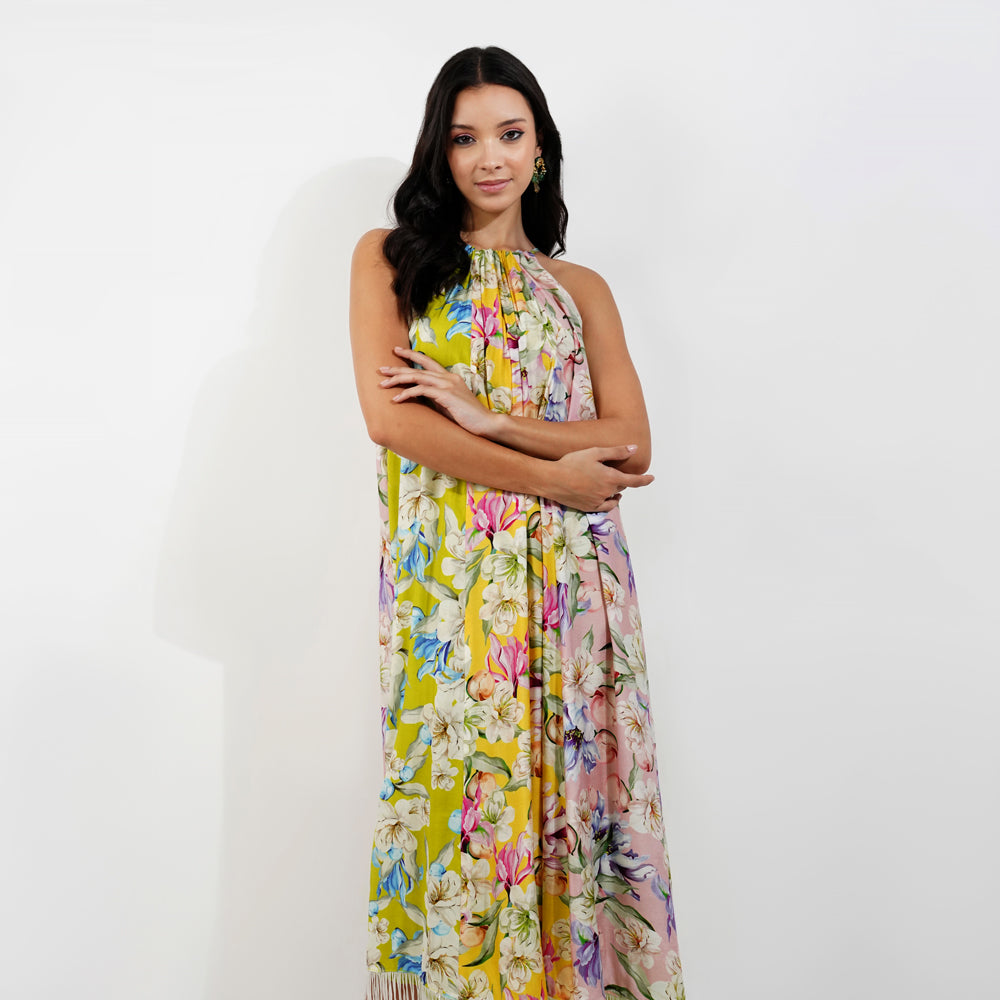 Vintage Floral Halter Maxi Dress