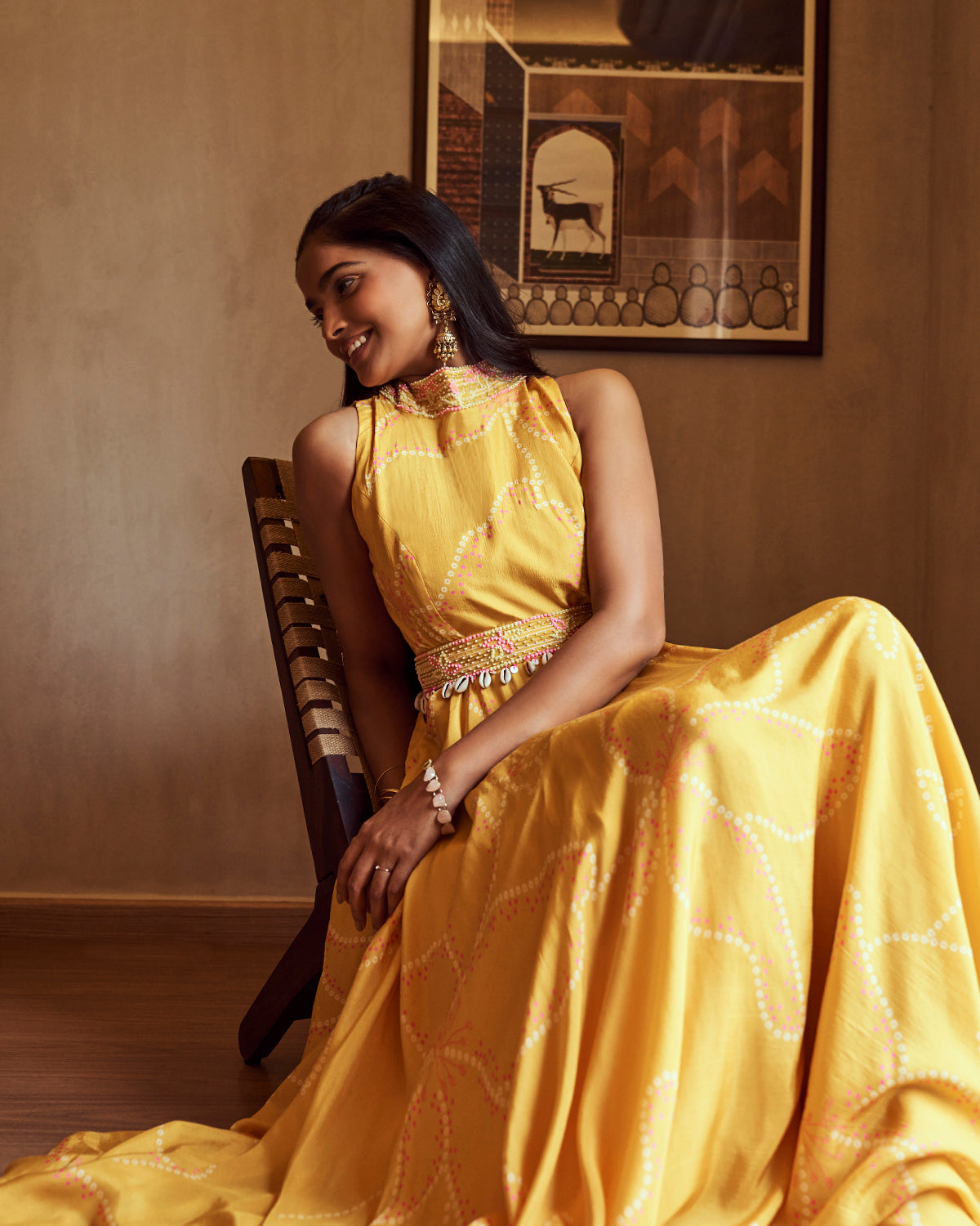 Yellow Bandhani Long Gown Set