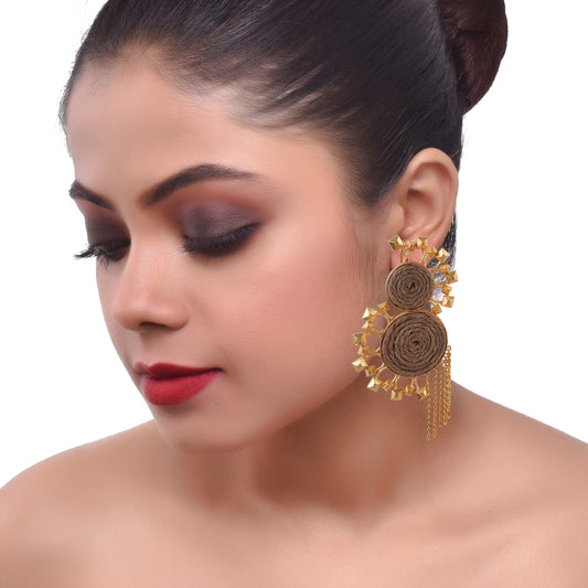 Gold Plated Metallic Stud Embellished Dangler Earrings