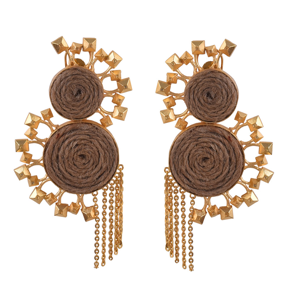 Gold Plated Metallic Stud Embellished Dangler Earrings