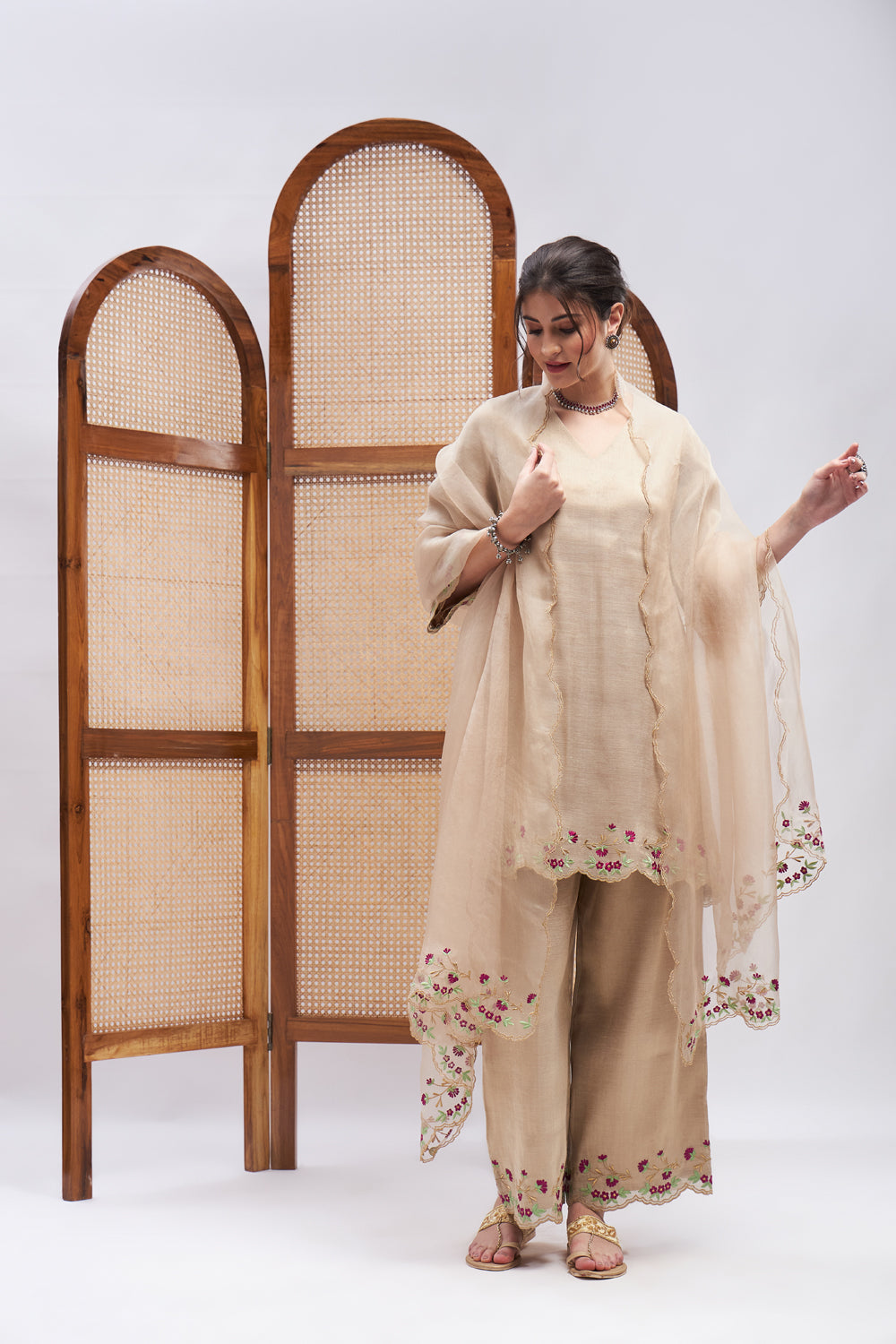 Sharar Resham Border Embroidered Kurta Set