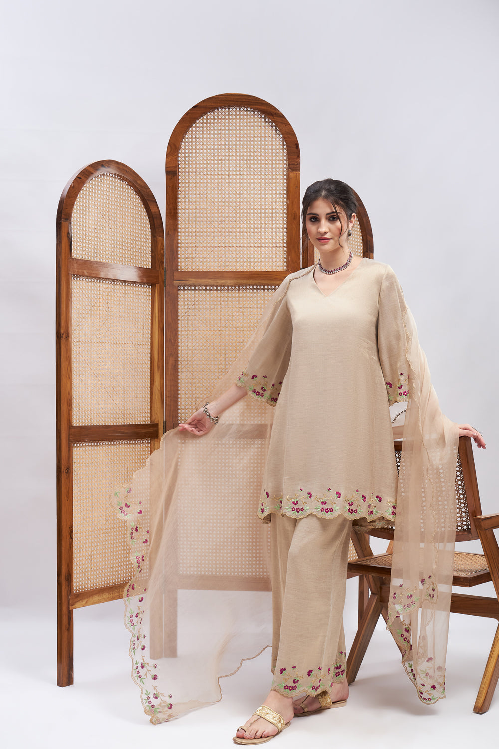 Sharar Resham Border Embroidered Kurta Set