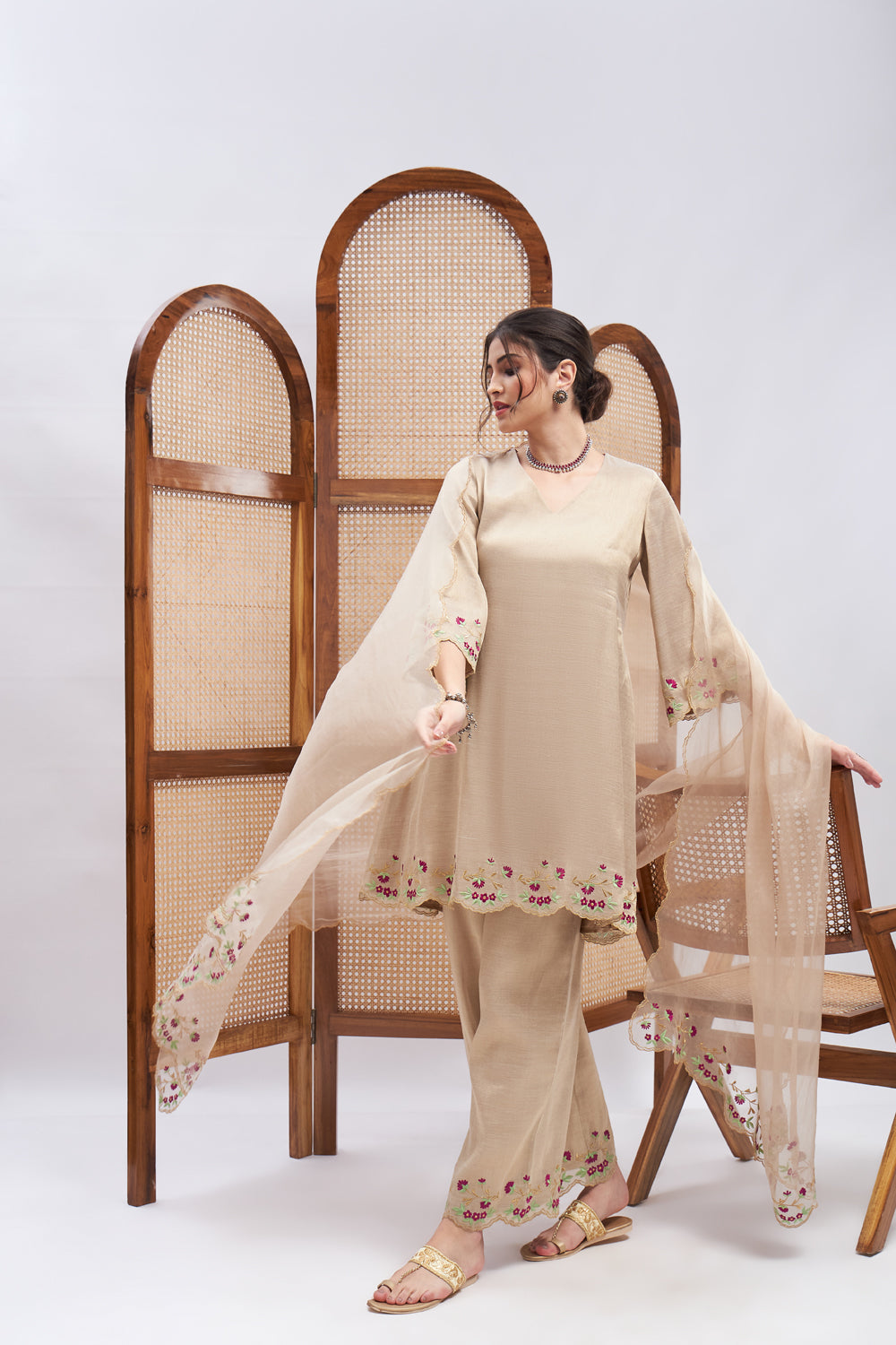 Sharar Resham Border Embroidered Kurta Set