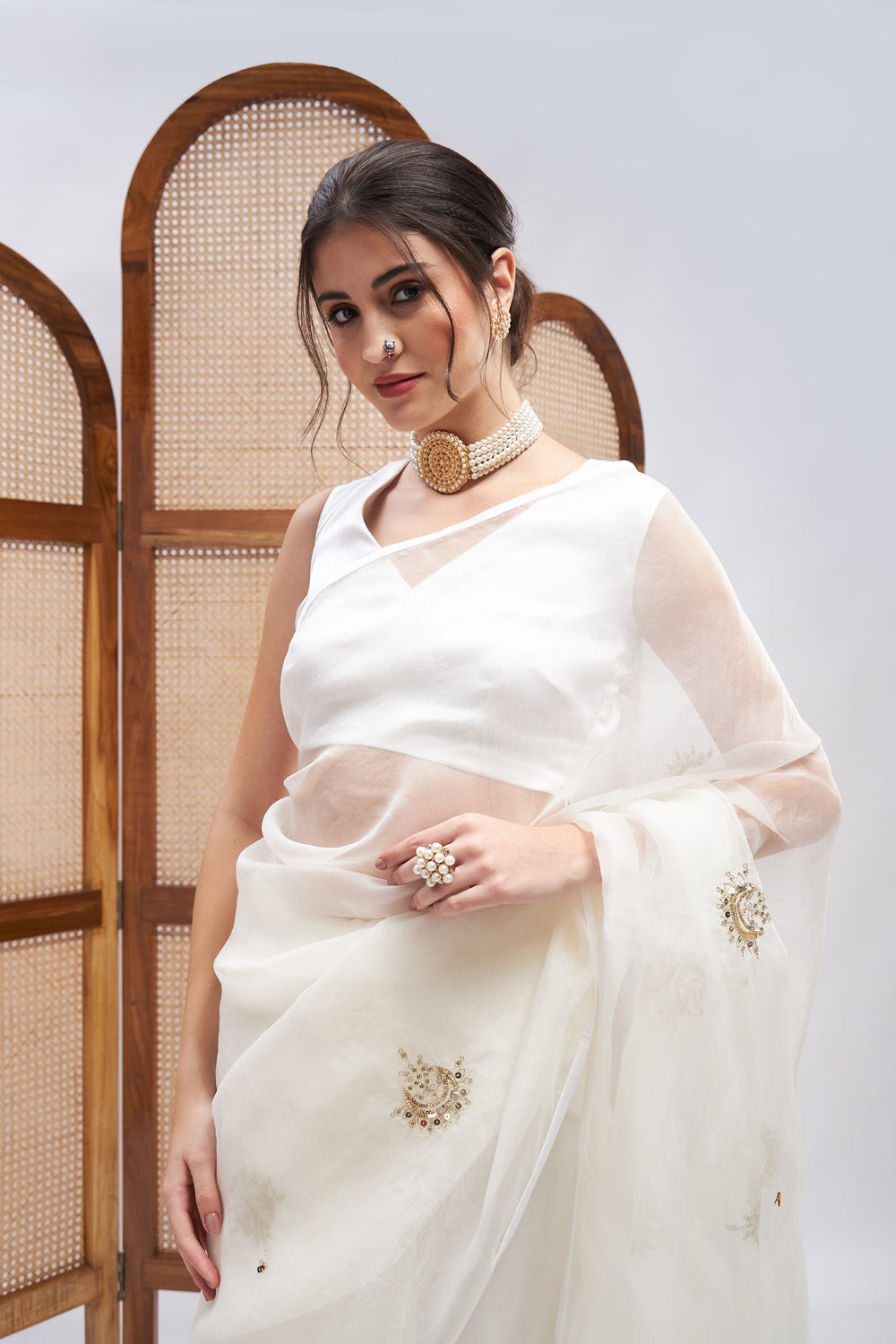 Shwet Resham Embroidered Saree