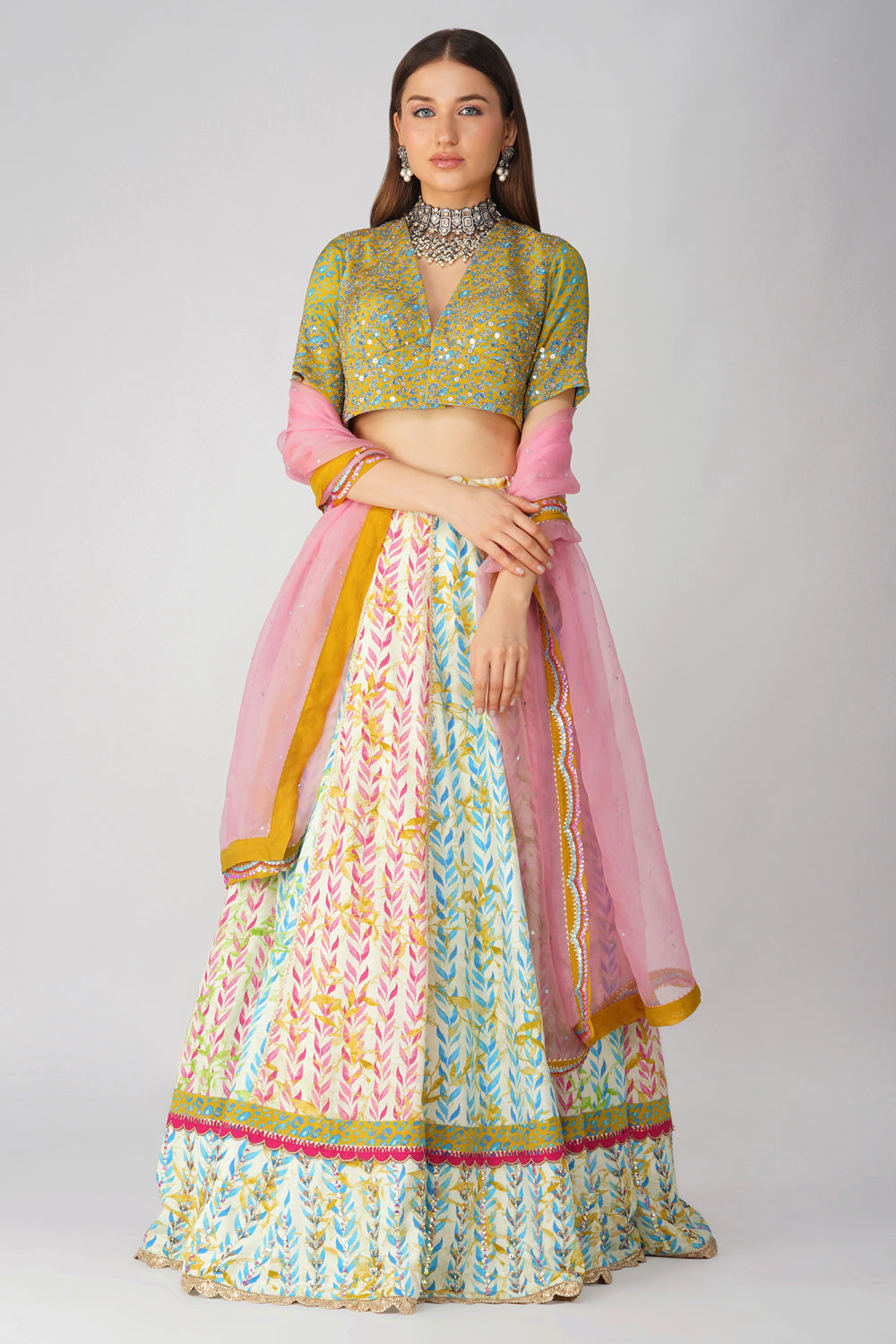 Leaf Print Lehenga Set