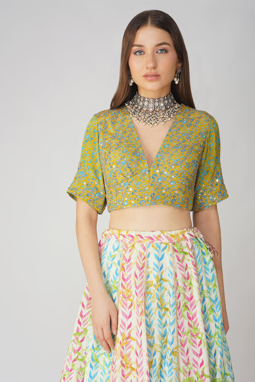 Leaf Print Lehenga Set