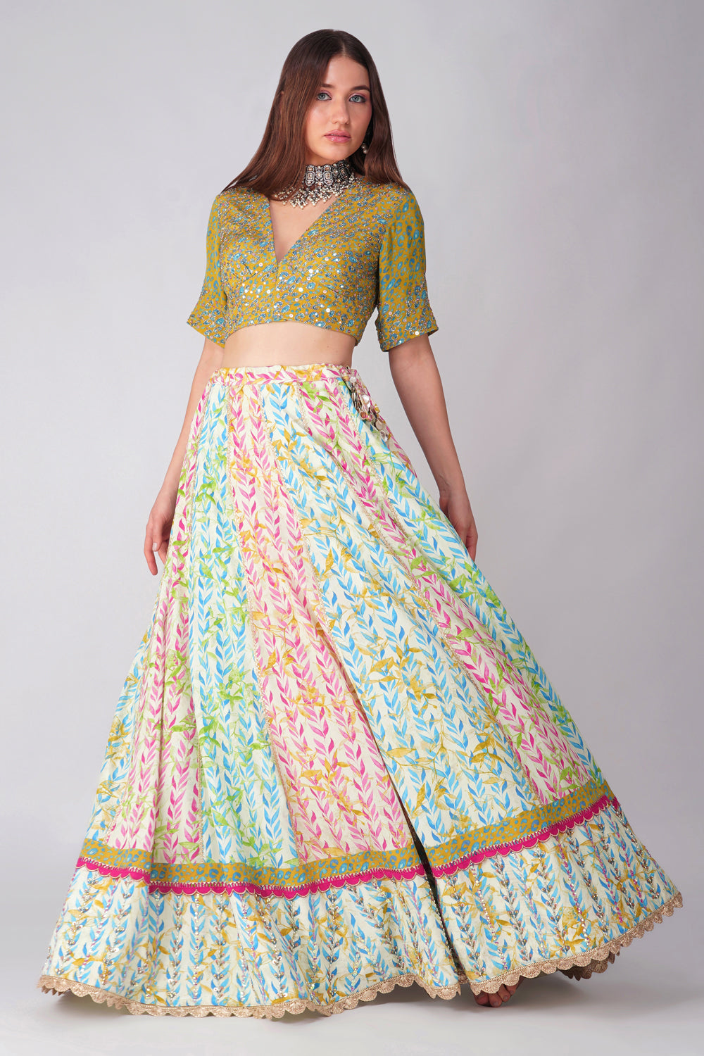 Leaf Print Lehenga Set