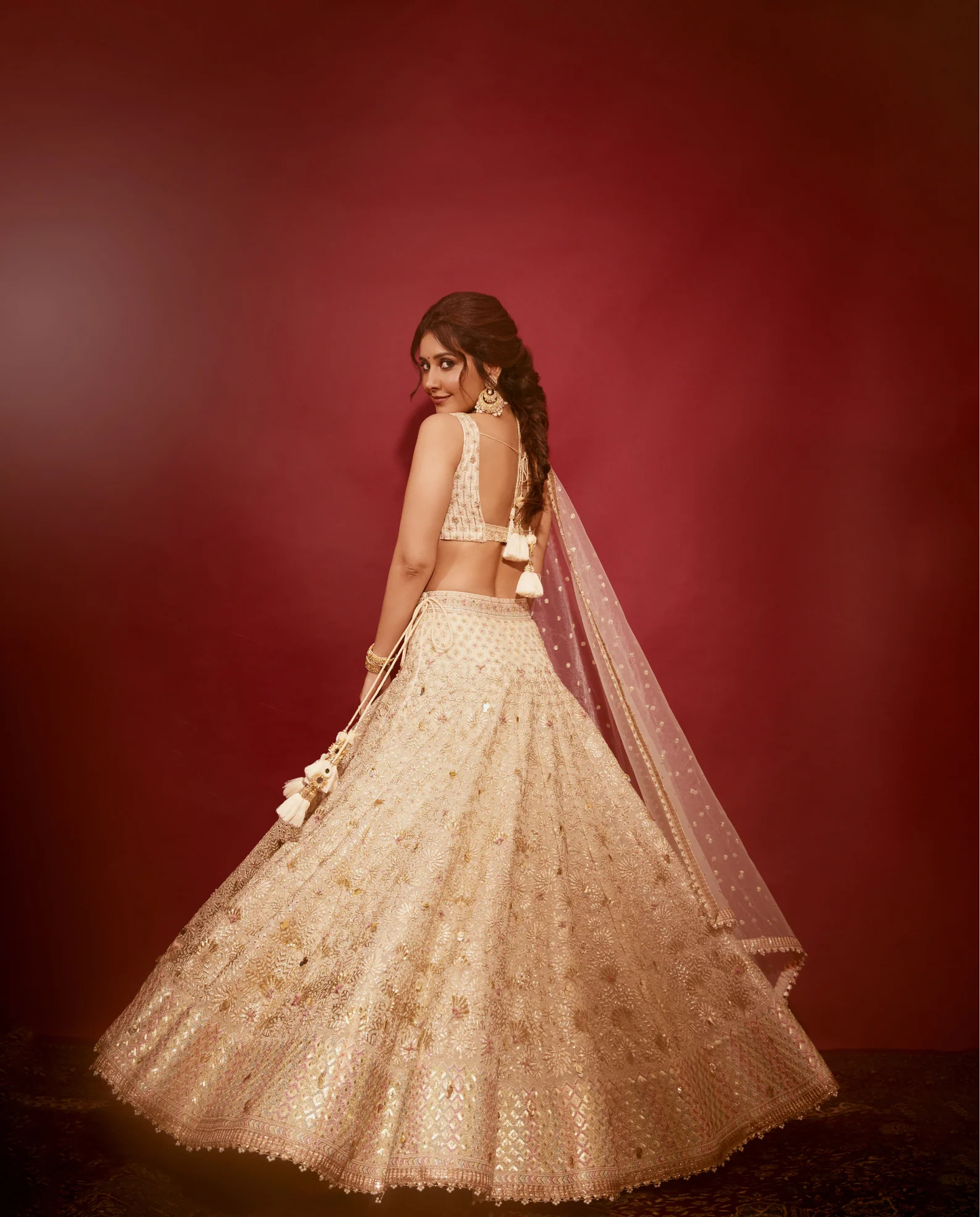 Pink Organza Hand & Machine Embellished Lehenga Set