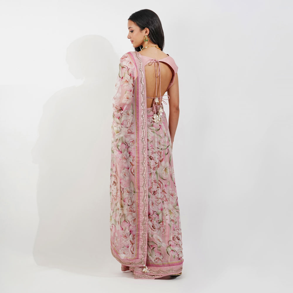 Vintage Floral Chiffon Saree