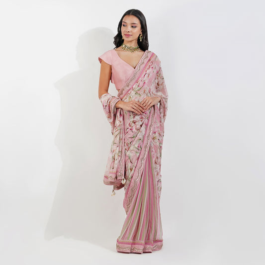 Vintage Floral Chiffon Saree