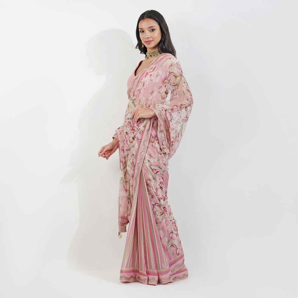 Vintage Floral Chiffon Saree