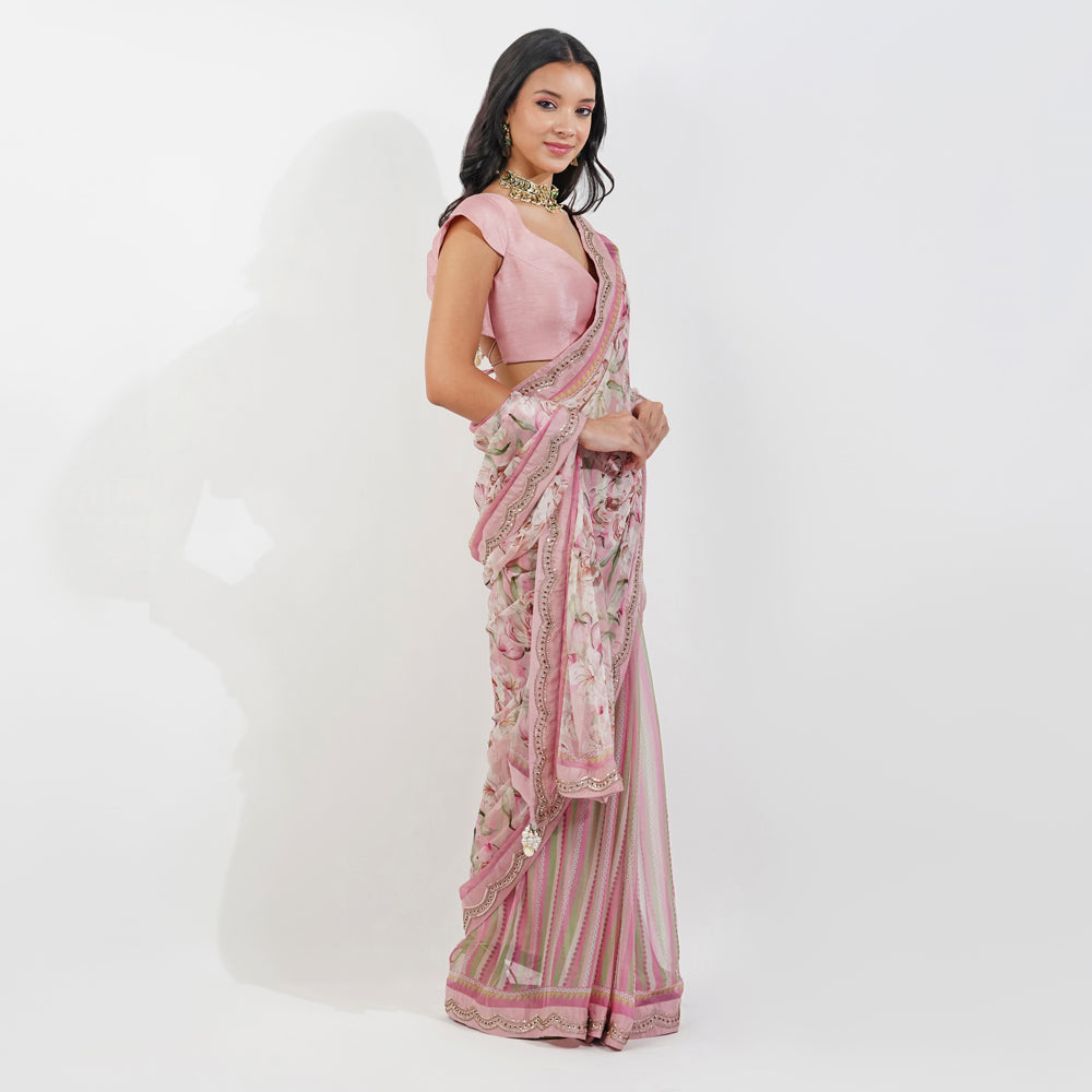 Vintage Floral Chiffon Saree