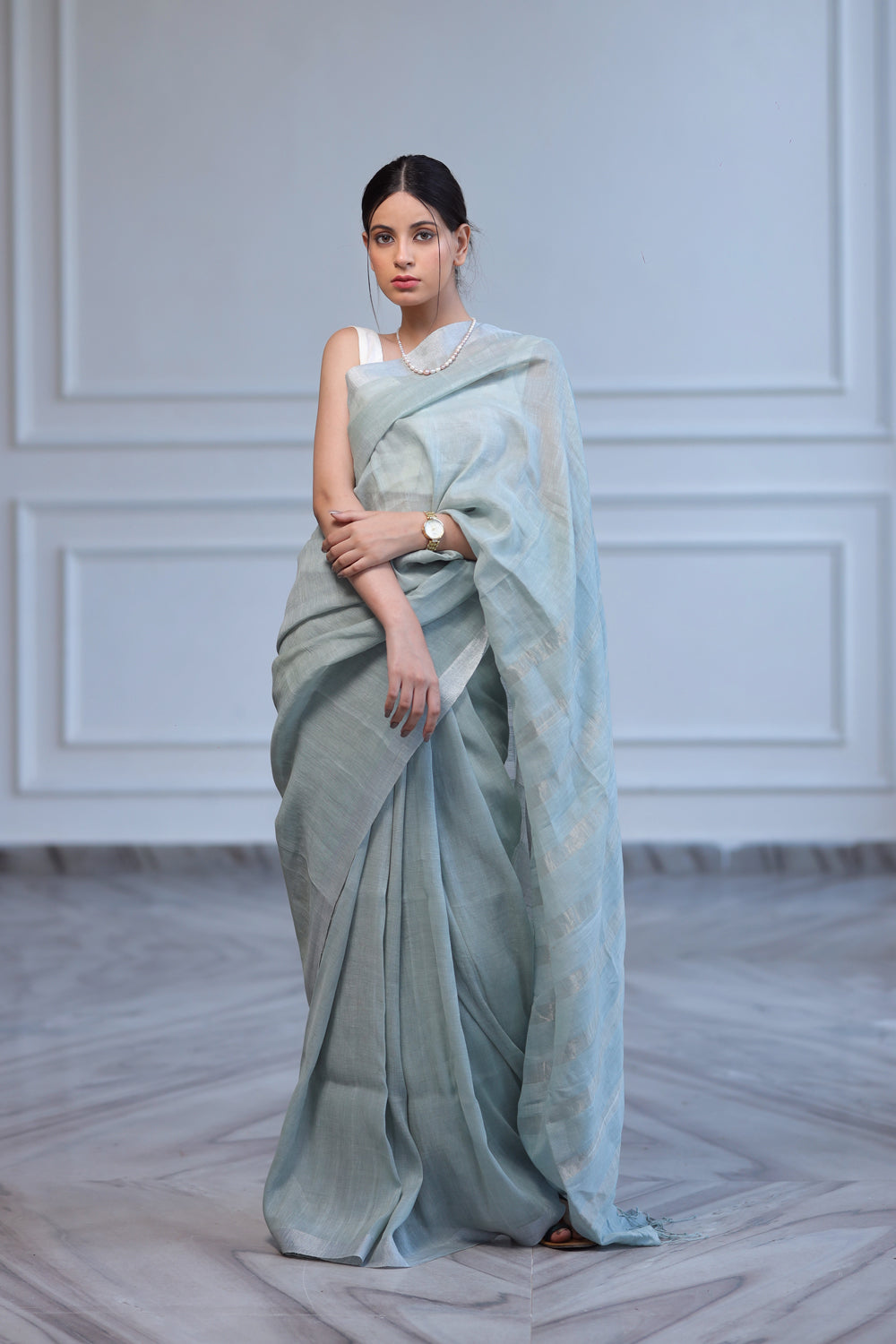 Pure Tissue Linen Sliver Zari Weaves Worked Sapphire Blue Saree – Organza  Mall