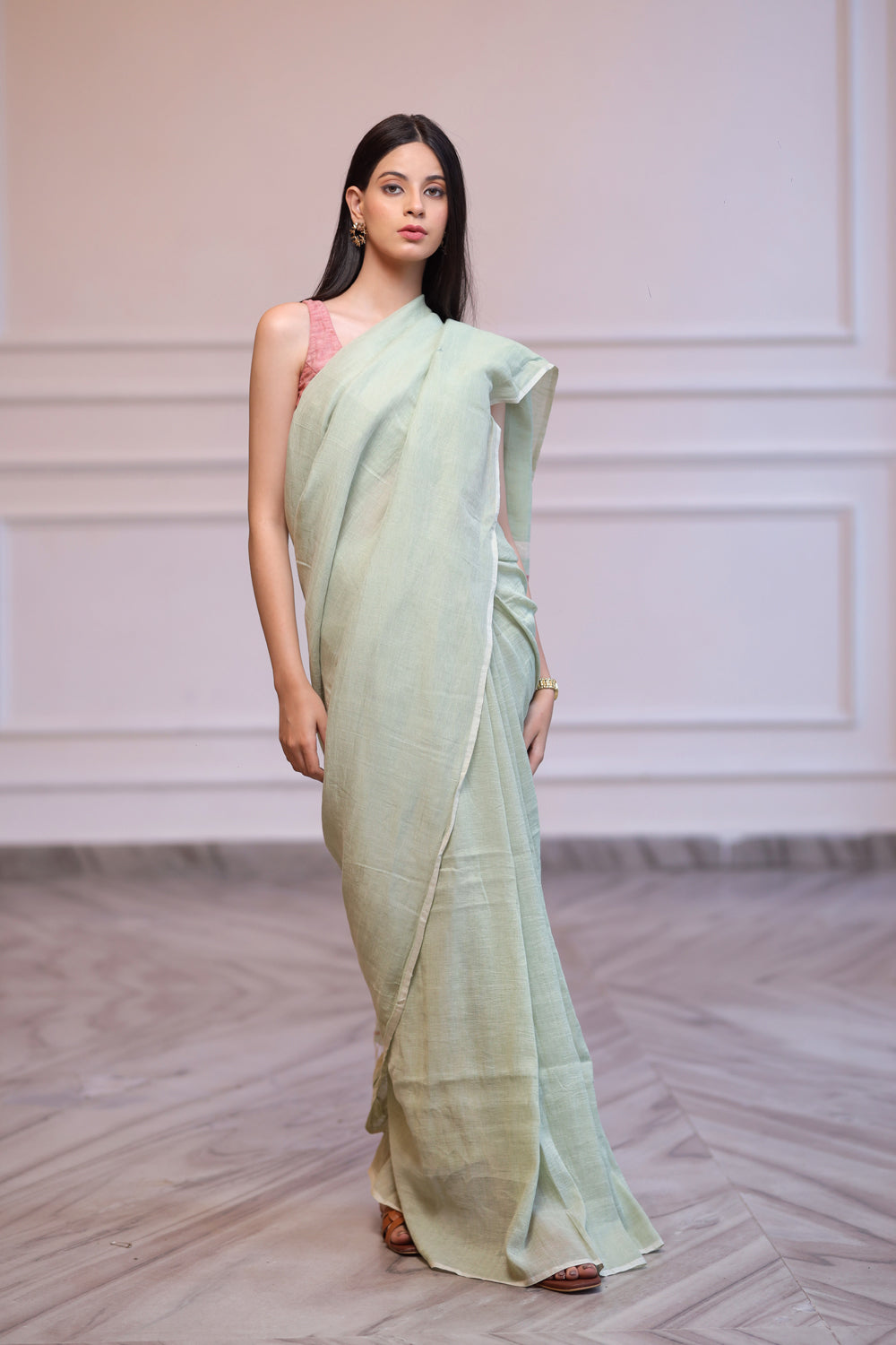 Sage Green Linen Saree