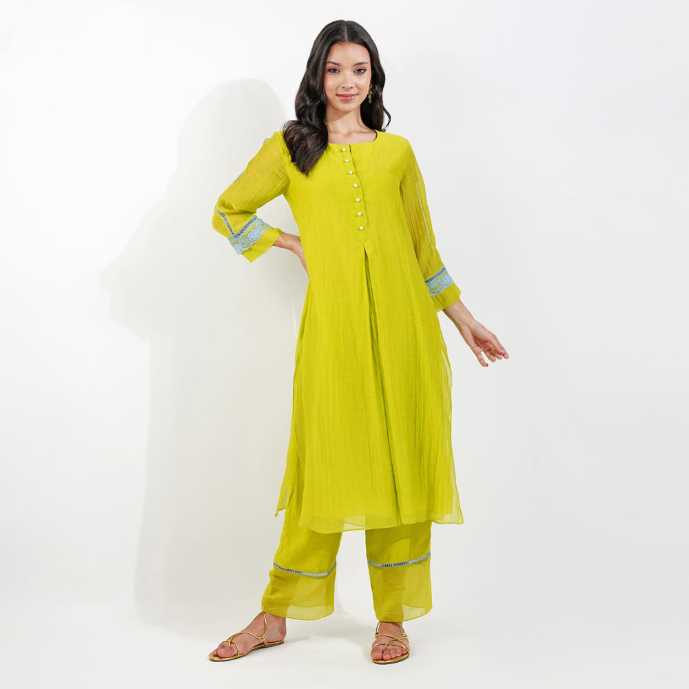 Lime Kurta Set With Shabby Chic Dupatta