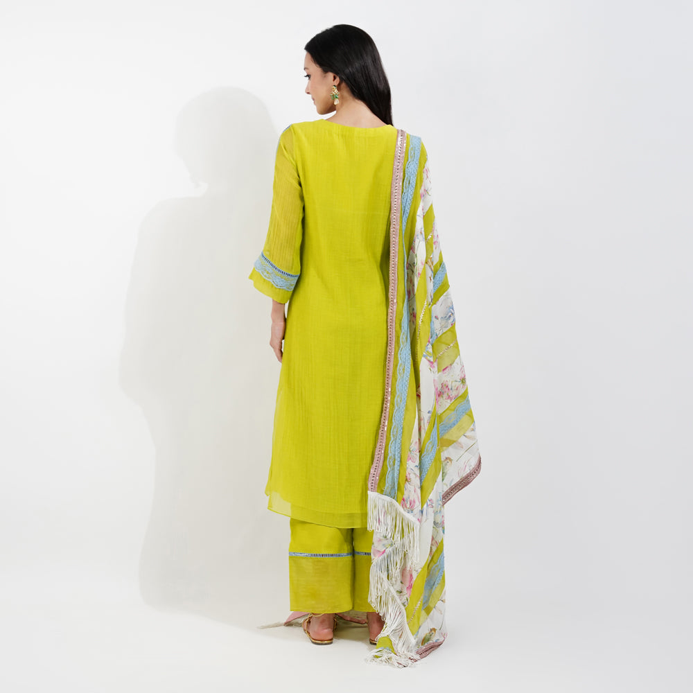 Lime Kurta Set With Shabby Chic Dupatta