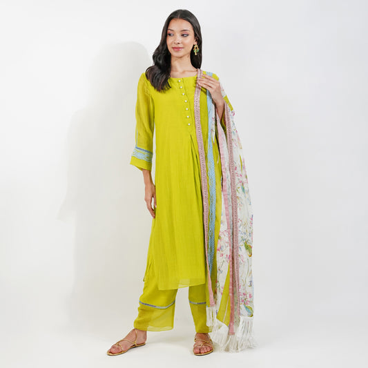 Lime Kurta Set With Shabby Chic Dupatta