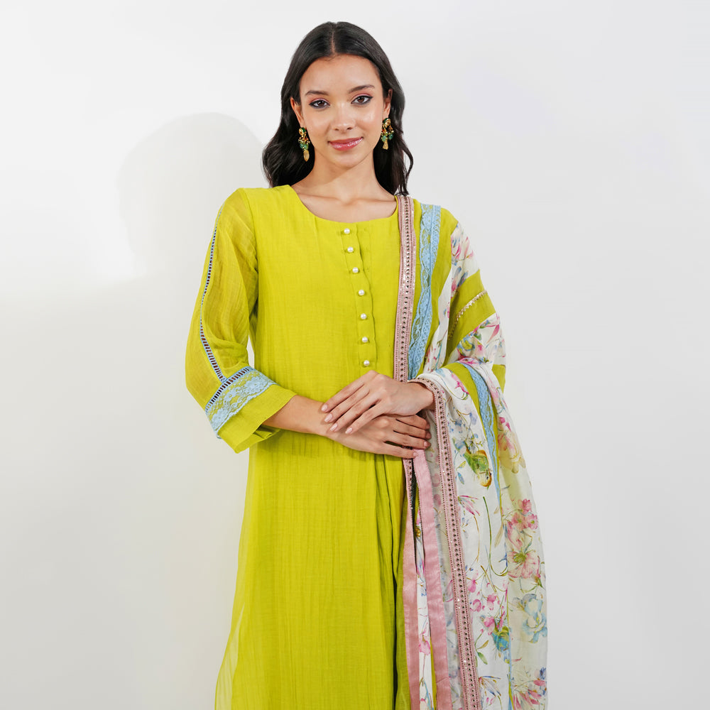 Lime Kurta Set With Shabby Chic Dupatta