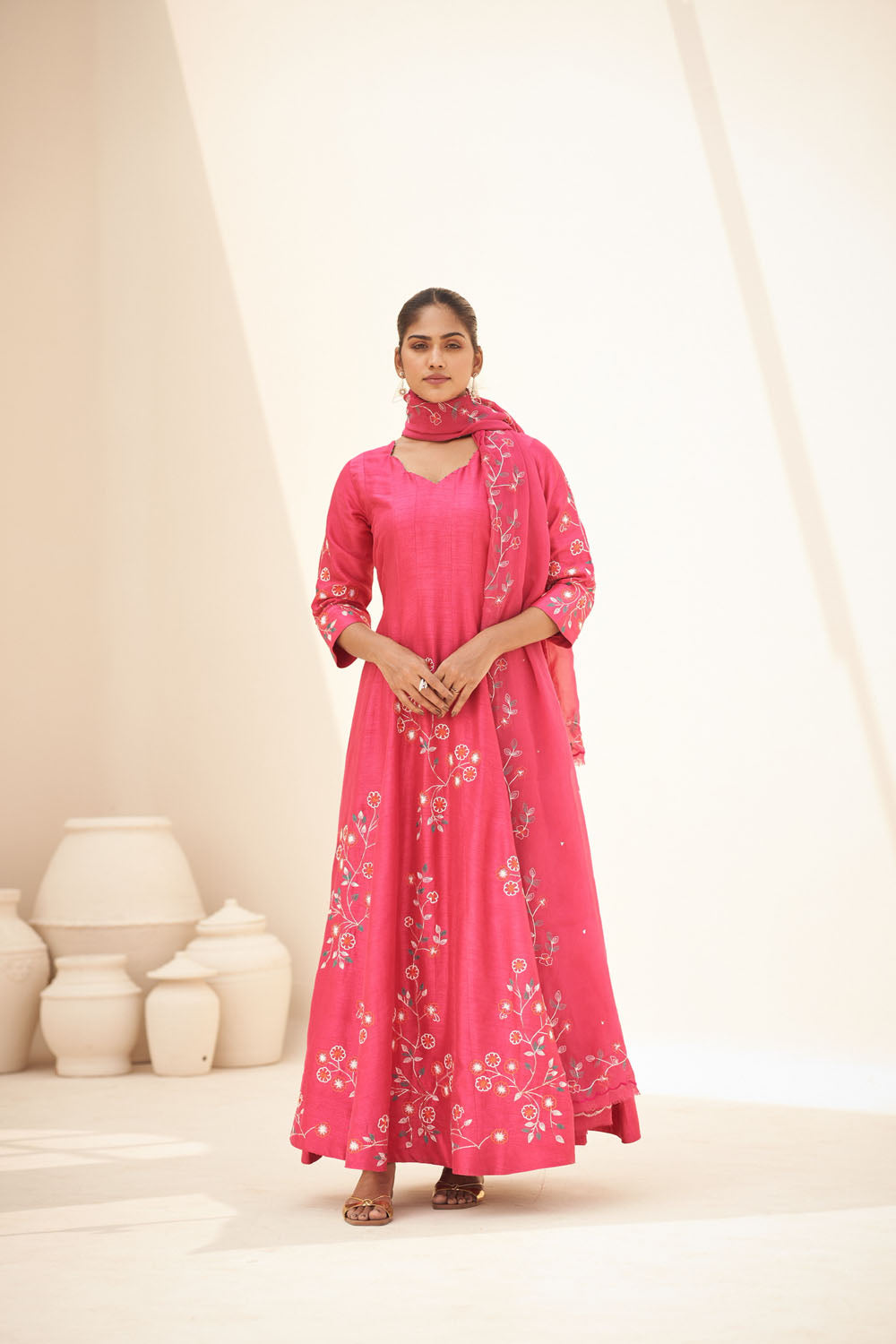 Embroidered Anarkali with Organza Dupatta