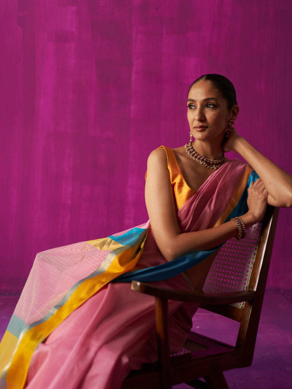 Pink Geometric Detailing Border Saree