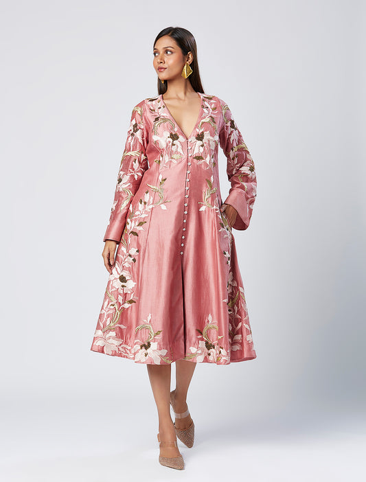 Embroidered Bell Sleeves Midi Dress