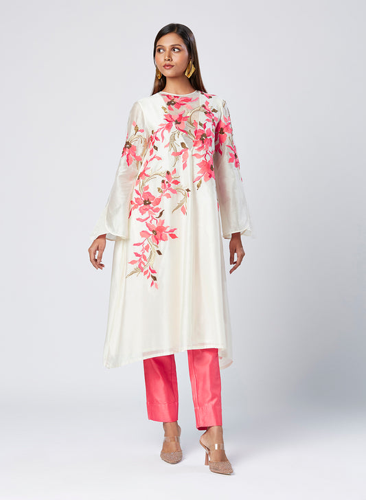 Embroidered Floral Tunic And Solid Pant Set