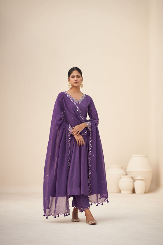 Deep Purple Anarkali Set