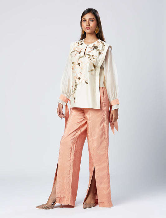 Embroidered Panelled Top And Pant Set