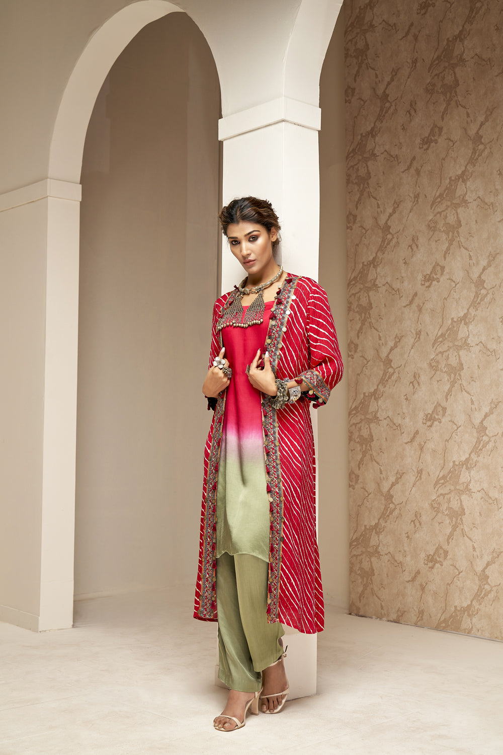 Embroidered Long Cape & Pant Set