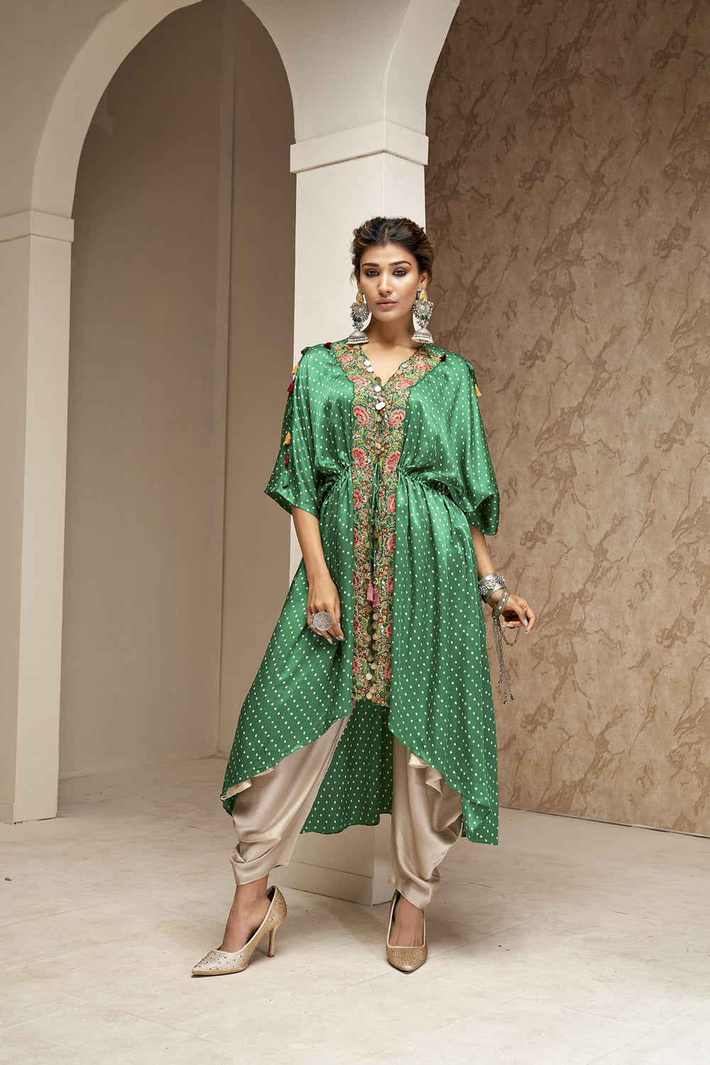 Embroidered Hi-Low Cape & Dhoti Set