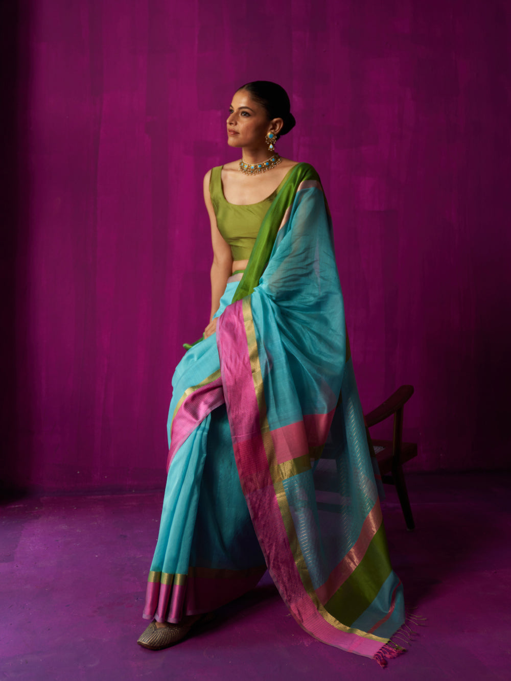 Blue Geometric Detailing Border Saree