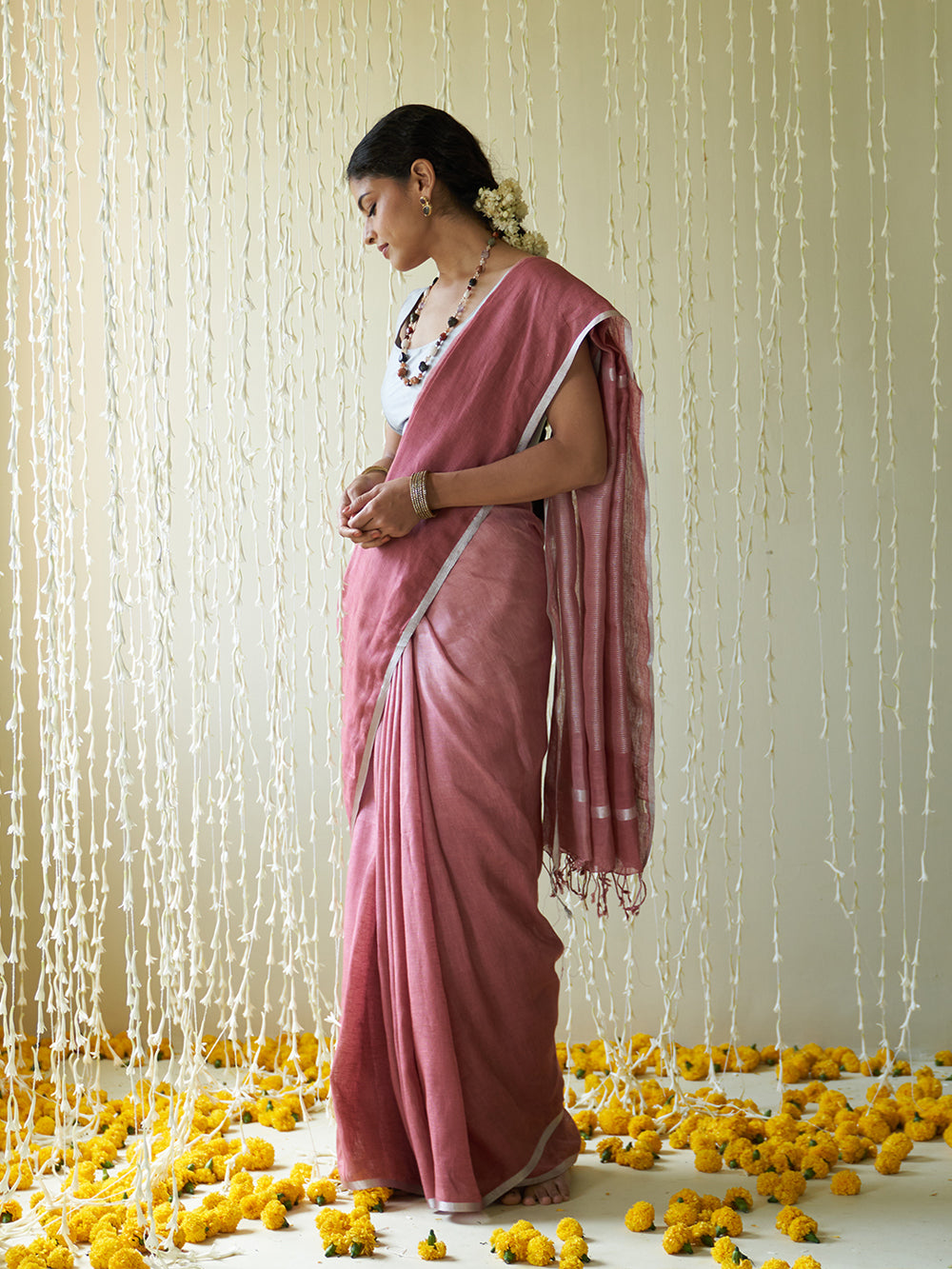Silver Selvedged Stripped Ombre Pallu Saree