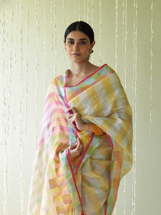 Magenta Selvedged Striped Pallu Saree
