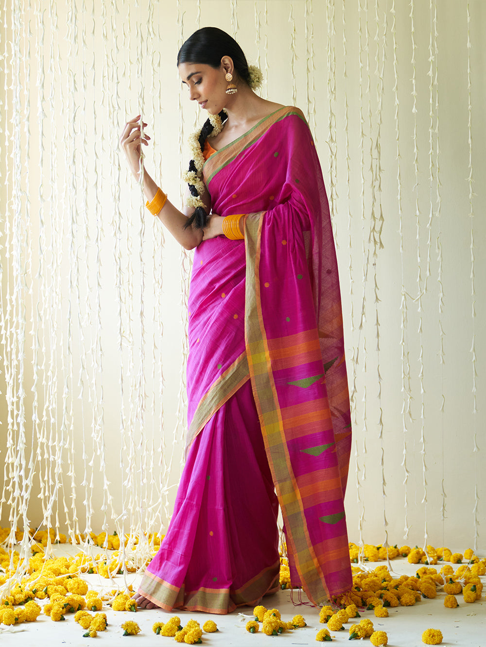 Violet Saree in Silk with Floral Border and Pallu - Clothsvi