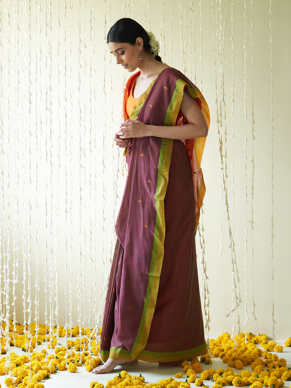 Yellow-Green Border With Motifs All Over Saree